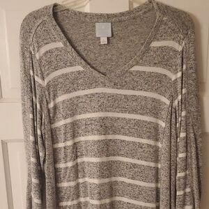 Dress Barn Gray and White V-Neck Top